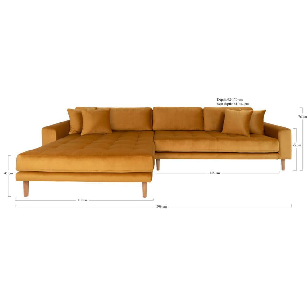 Antego Lounge Sofa Venstrevendt - Sennepsgul velour